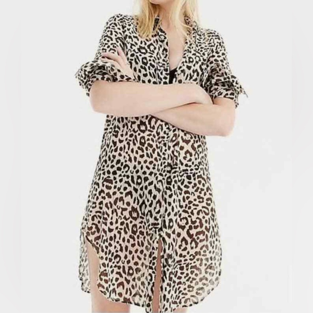 J. Crew Beach Cover-Up Dress Leopard Print Size Sm